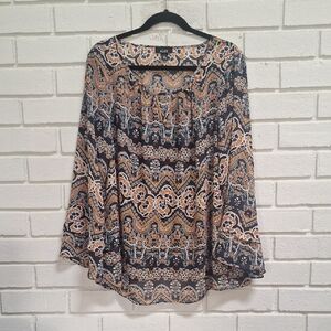 ALYX Semi-Sheer Multicolor Patterned Bell Sleeve Top. Size 2X NWOT